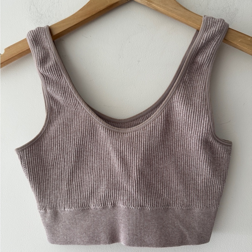 aerie Ribbed Scoop Neck Bralette in tan/mauve - size S